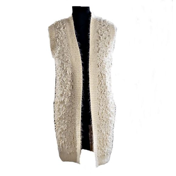 Sioni Cream Women's Sleeveless Sweater Vest Open Front Knit Cardigan Size PM - Picture 2 of 8
